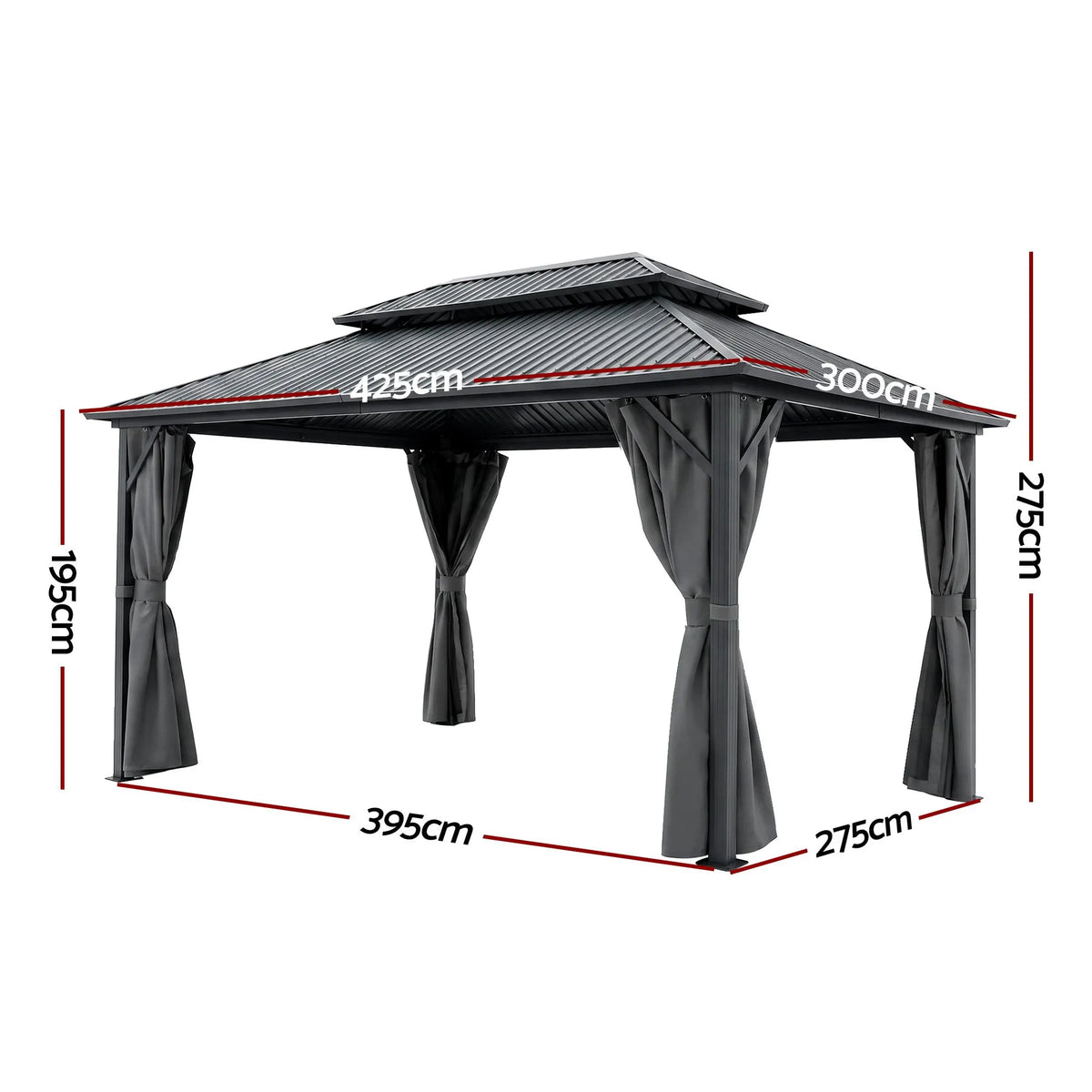 Instahut 3x4.25m Gazebo Hardtop Steel Roof Outdoor Pavilion - Image 2