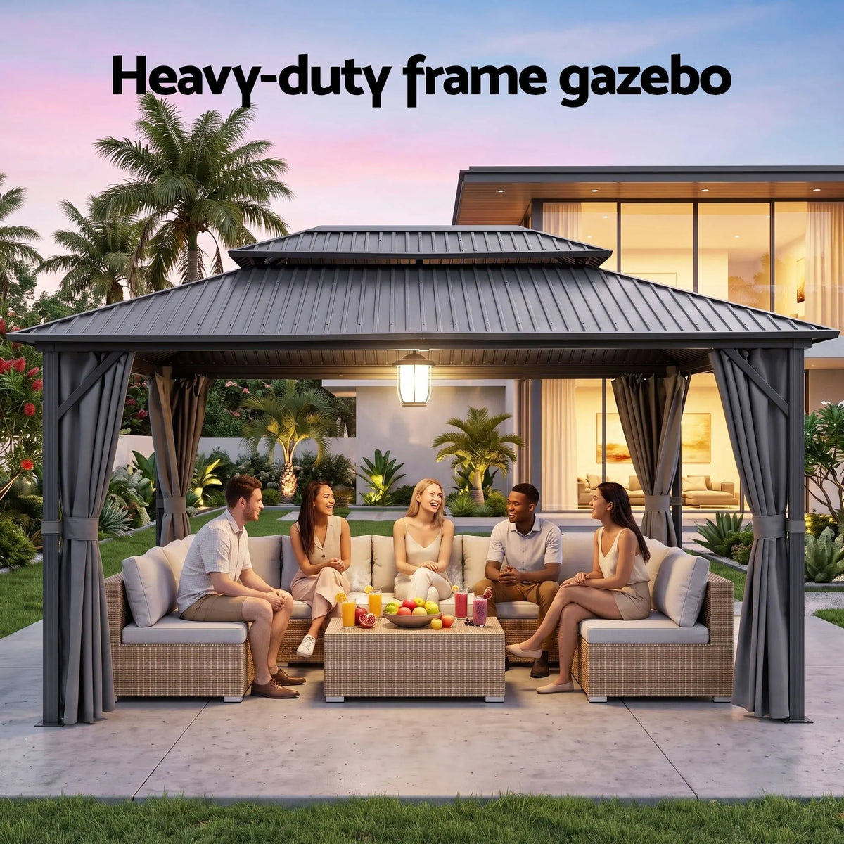 Instahut 3x4.25m Gazebo Hardtop Steel Roof Outdoor Pavilion - Image 4