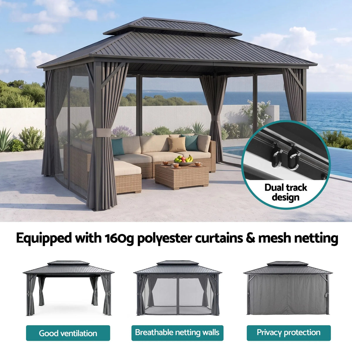 Instahut 3x4.25m Gazebo Hardtop Steel Roof Outdoor Pavilion - Image 6
