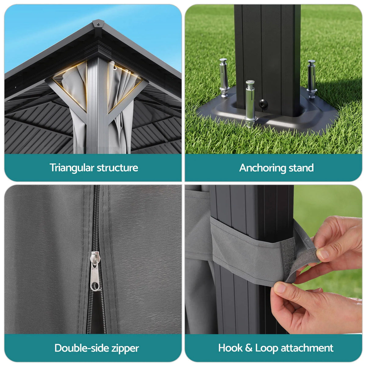 Instahut 3x4.25m Gazebo Hardtop Steel Roof Outdoor Pavilion - Image 8