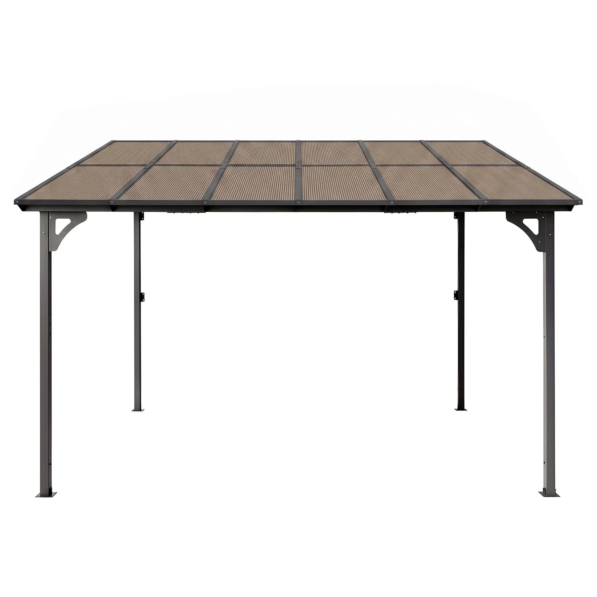 Instahut Gazebo Lean-To Pergola Garden Patio Polycarbonate 356cm X 275cm Brown - Image 3