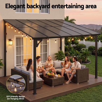 Instahut Gazebo Lean-To Pergola Garden Patio Polycarbonate 356cm X 275cm Brown - Image 7