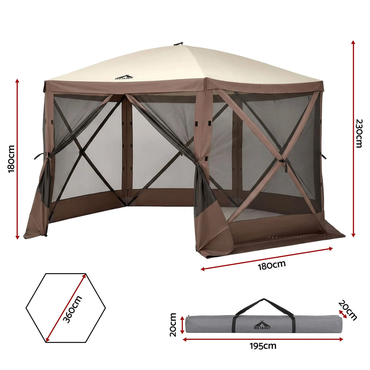 Instahut Gazebo Pop Up Tent 3.6x3.6m Outdoor Marquee Camping Screen w/Curtain Net - Image 2