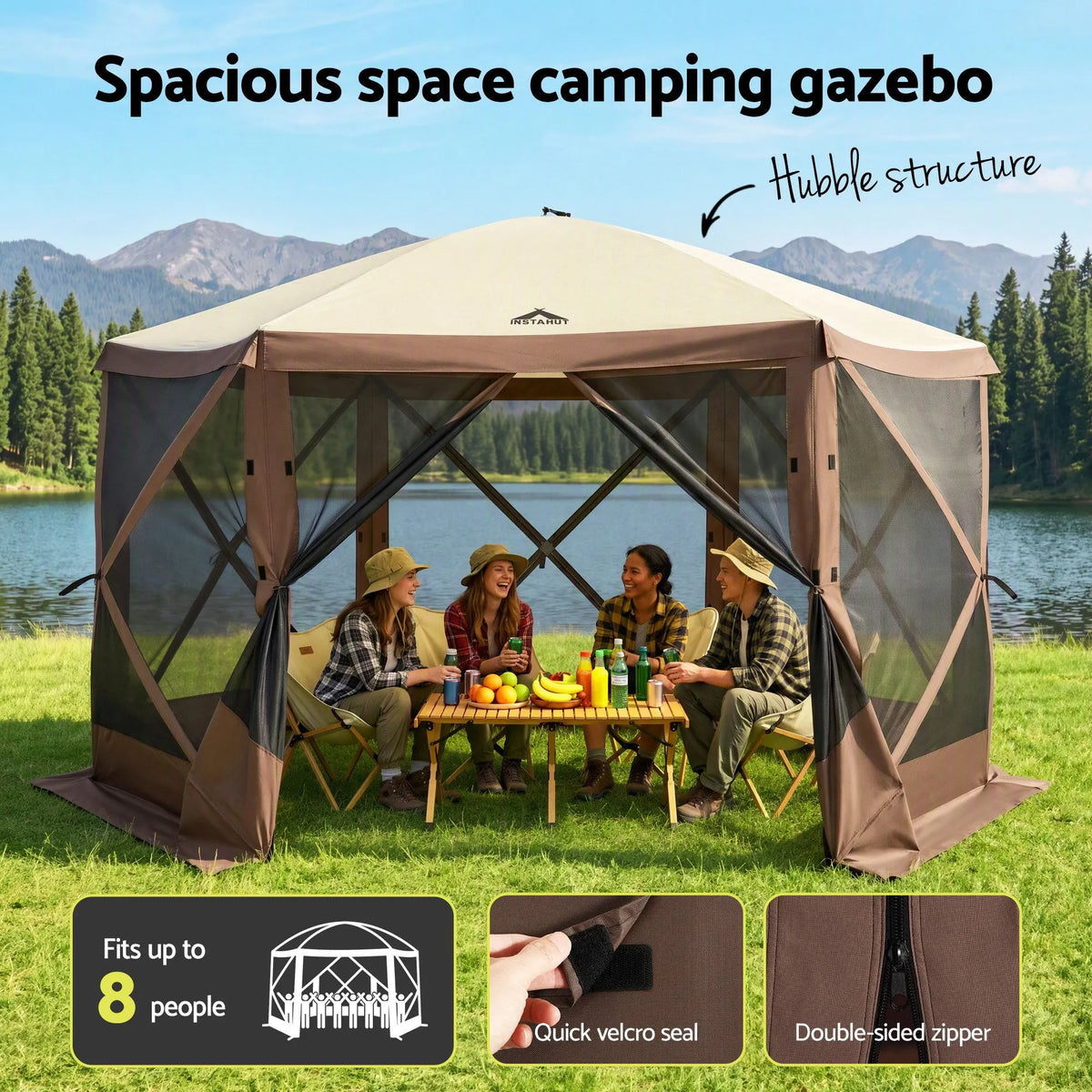 Instahut Gazebo Pop Up Tent 3.6x3.6m Outdoor Marquee Camping Screen w/Curtain Net - Image 4