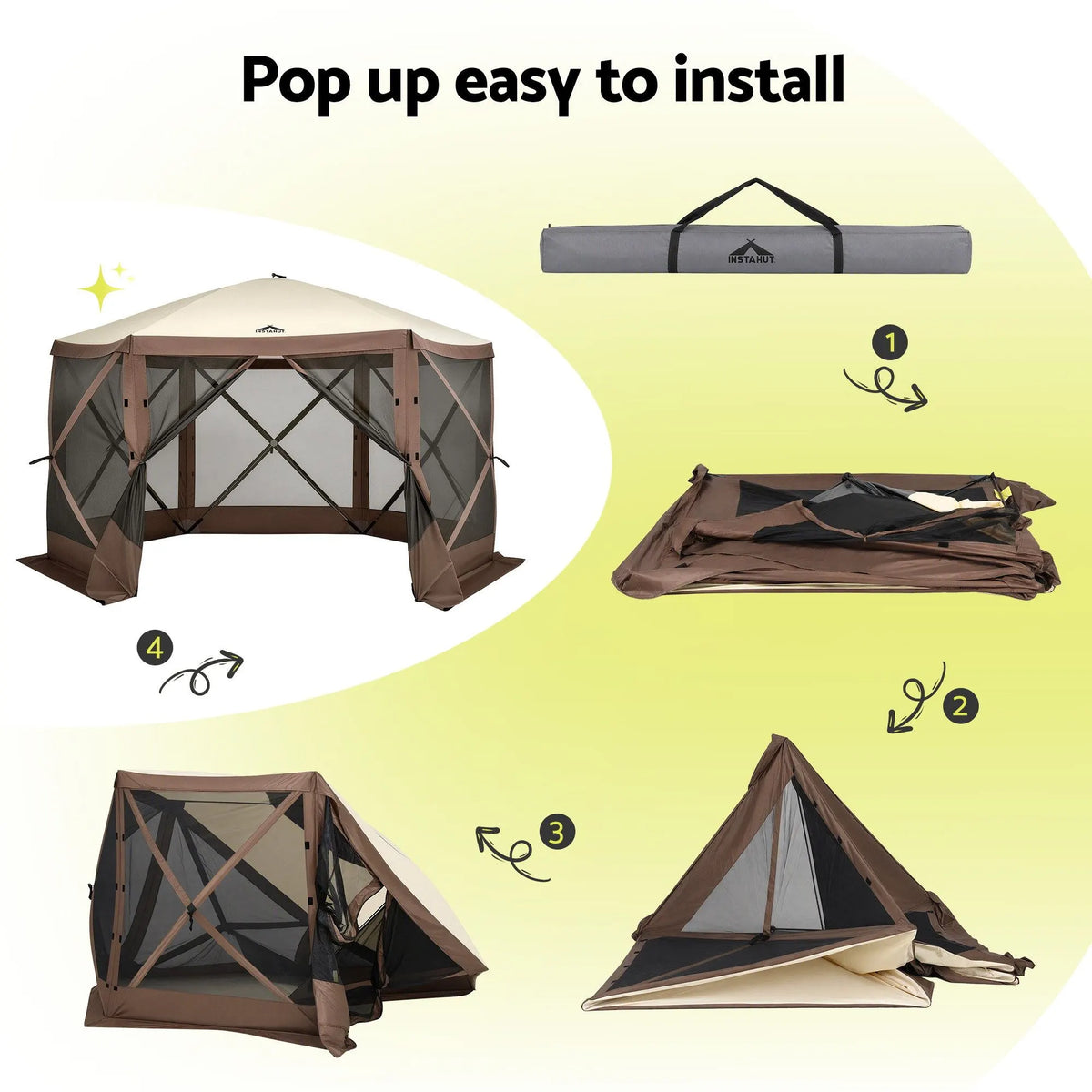 Instahut Gazebo Pop Up Tent 3.6x3.6m Outdoor Marquee Camping Screen w/Curtain Net - Image 5