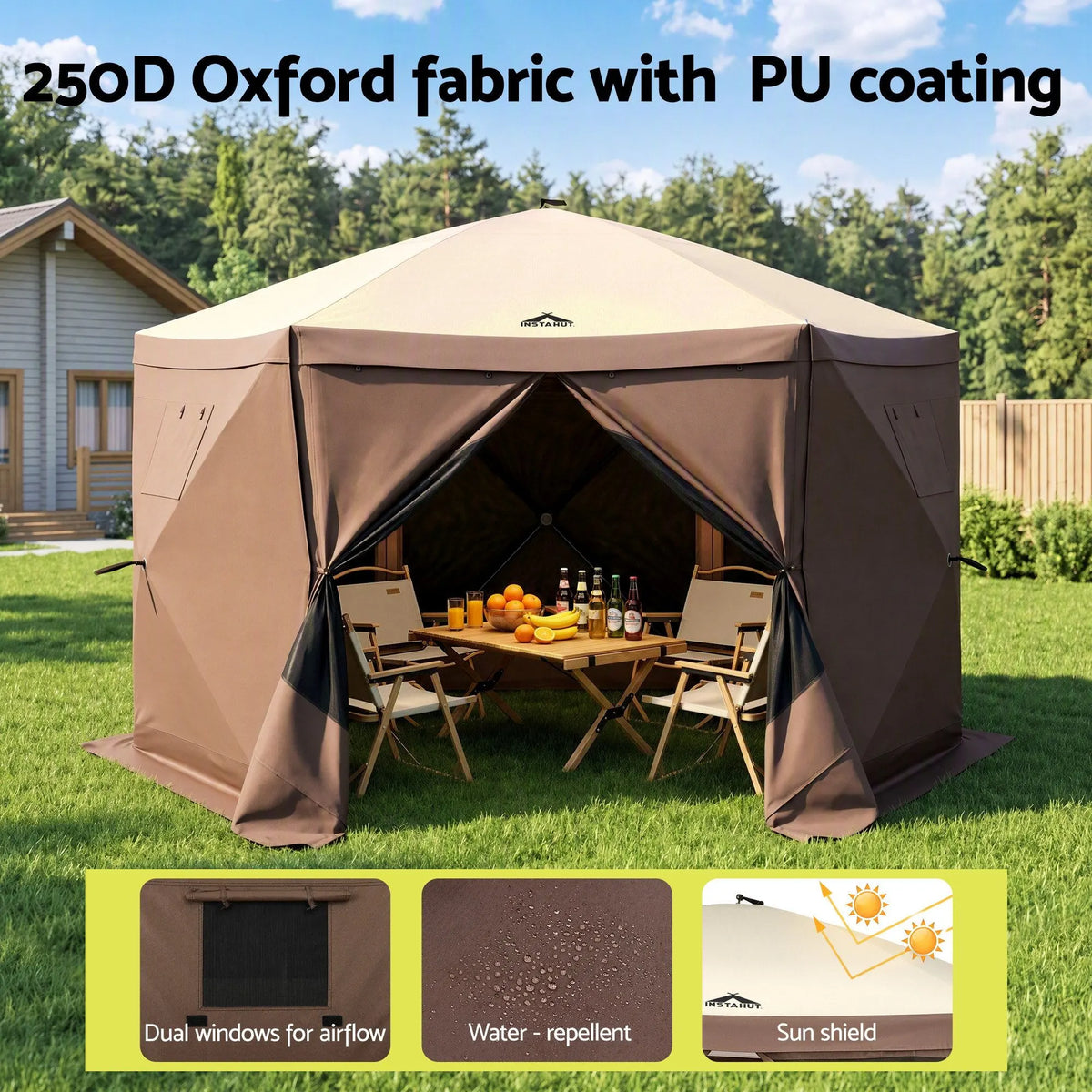 Instahut Gazebo Pop Up Tent 3.6x3.6m Outdoor Marquee Camping Screen w/Curtain Net - Image 7