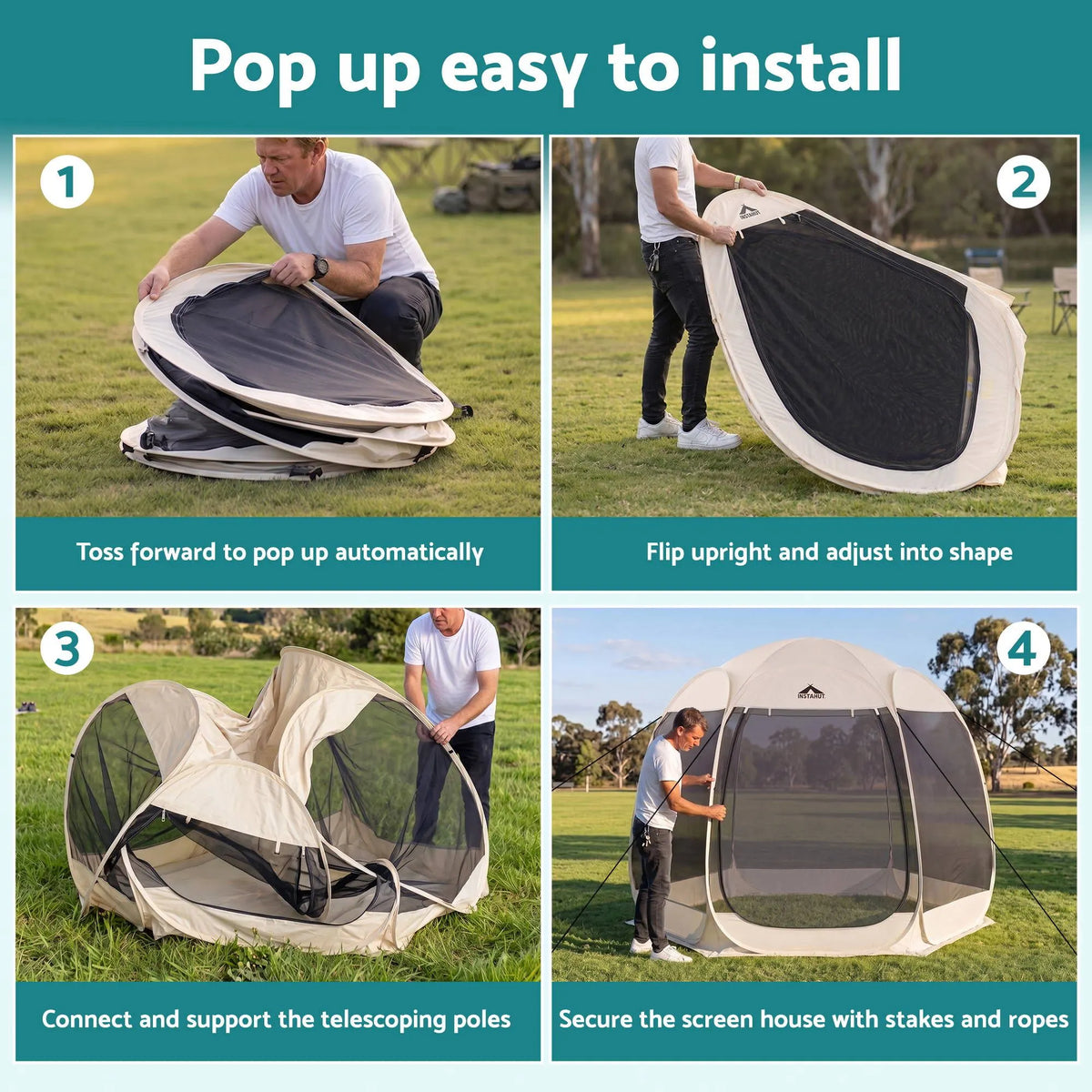 Instahut Gazebo Pop Up Tent 2.7x1.35m Outdoor Marquee Camping Screen 6 Sided - Image 6
