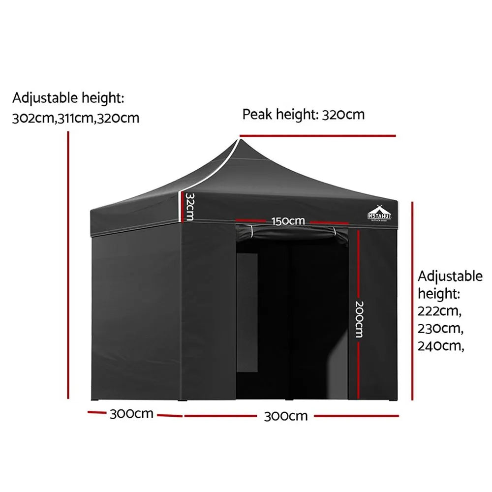 Instahut Gazebo 3x3 Pop Up Marquee Folding Tent Wedding Gazebos Camping Outdoor Shade Canopy Black - Image 2