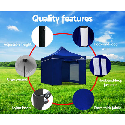 Instahut Gazebo Pop Up Marquee 3x3 Folding Tent Wedding Gazebos 500D Oxford Blue - Image 6