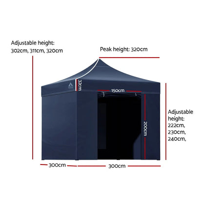 Instahut Gazebo Pop Up Marquee 3x3 Folding Tent Gazebos Camping 500D Oxford Navy - Image 2