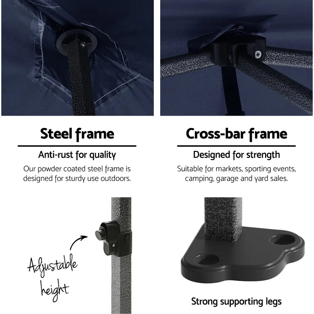 Instahut Gazebo Pop Up Marquee 3x3 Folding Tent Gazebos Camping 500D Oxford Navy - Image 4