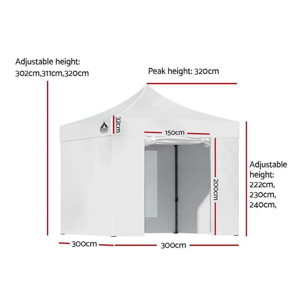 Instahut Gazebo Pop Up Marquee 3x3 Folding Tent Wedding Gazebos 500D White - Image 2