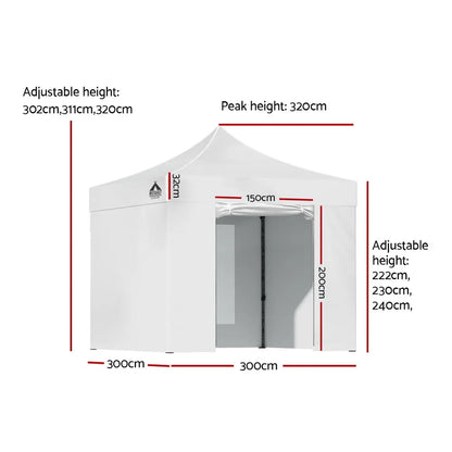 Instahut Gazebo Pop Up Marquee 3x3 Folding Tent Wedding Gazebos 500D White - Image 2