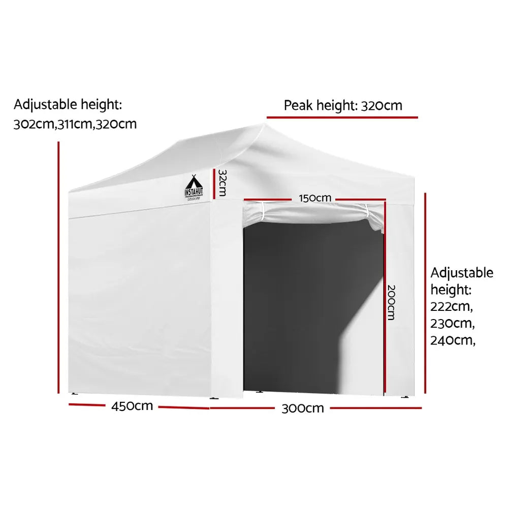 Instahut Gazebo 3x4.5 Pop Up Marquee Folding Tent Wedding Gazebos Camping Outdoor Shade Canopy White - Image 2