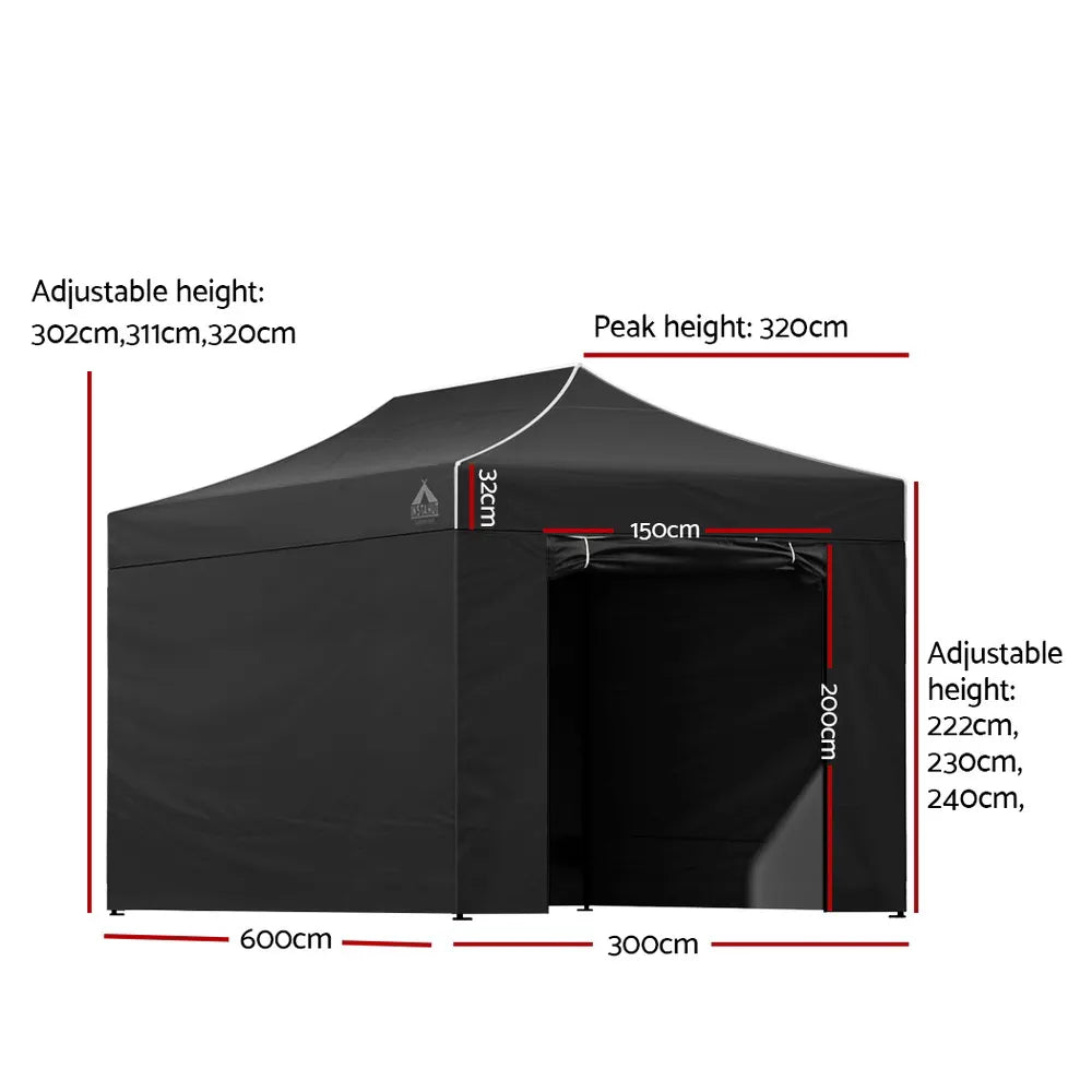 Instahut Gazebo 3x6 Pop Up Marquee Folding Tent Wedding Gazebos Camping Outdoor Shade Canopy Black - Image 2