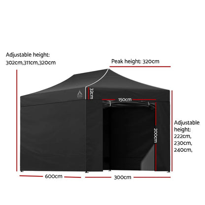 Instahut Gazebo 3x6 Pop Up Marquee Folding Tent Wedding Gazebos Camping Outdoor Shade Canopy Black - Image 2