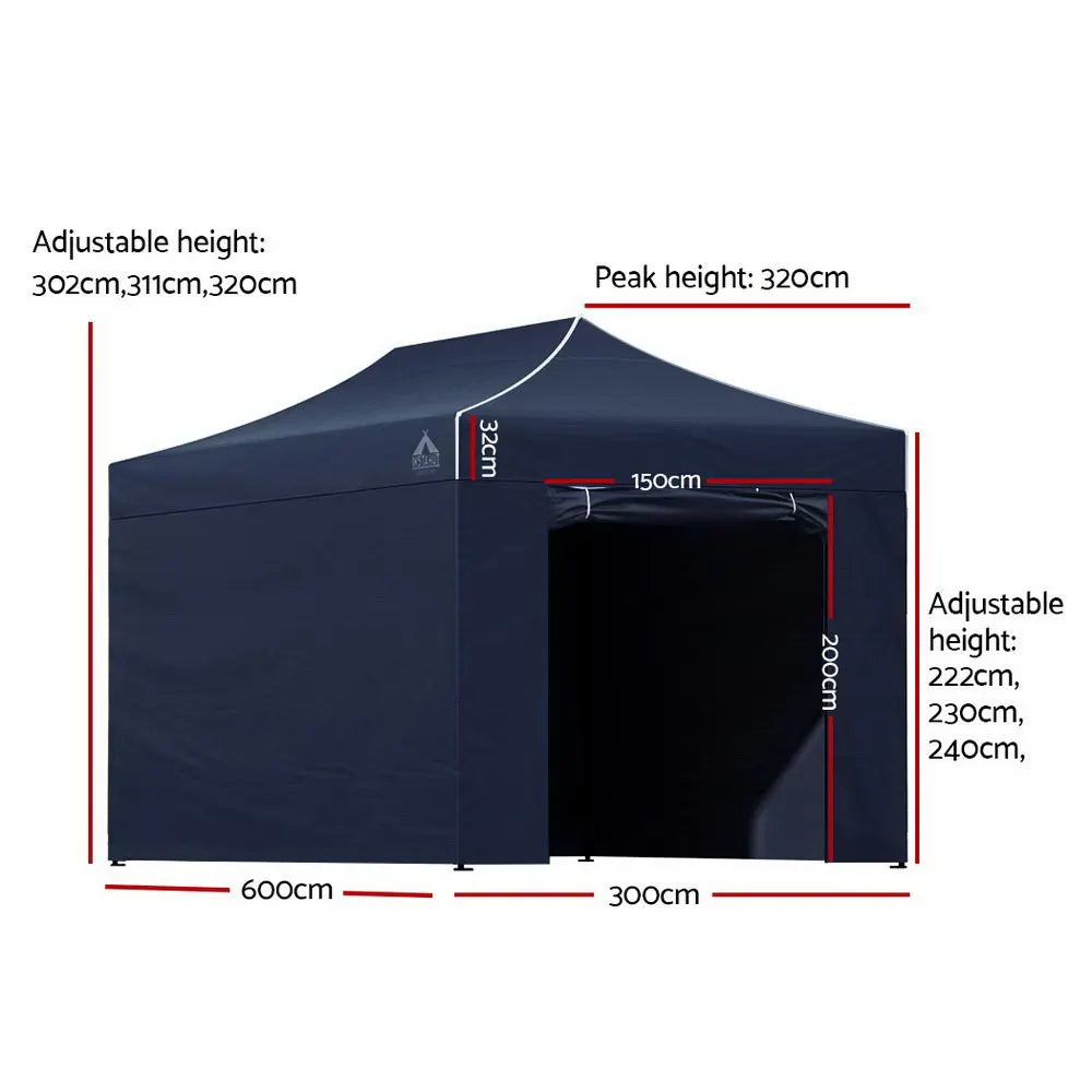 Instahut Gazebo Pop Up Marquee 3x6 Folding Tent Gazebos Camping 500D Oxford Navy - Image 2