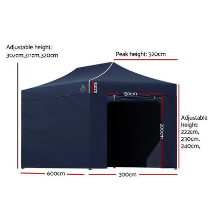 Instahut Gazebo Pop Up Marquee 3x6 Folding Tent Gazebos Camping 500D Oxford Navy - Image 2