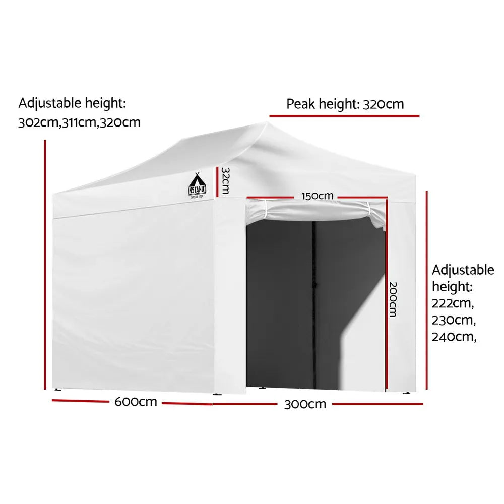 Instahut Gazebo Pop Up Marquee 3x6 Folding Tent Gazebos 500D Oxford Fabric White - Image 2