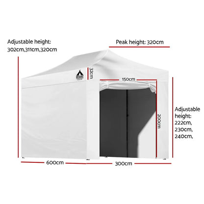 Instahut Gazebo Pop Up Marquee 3x6 Folding Tent Gazebos 500D Oxford Fabric White - Image 2