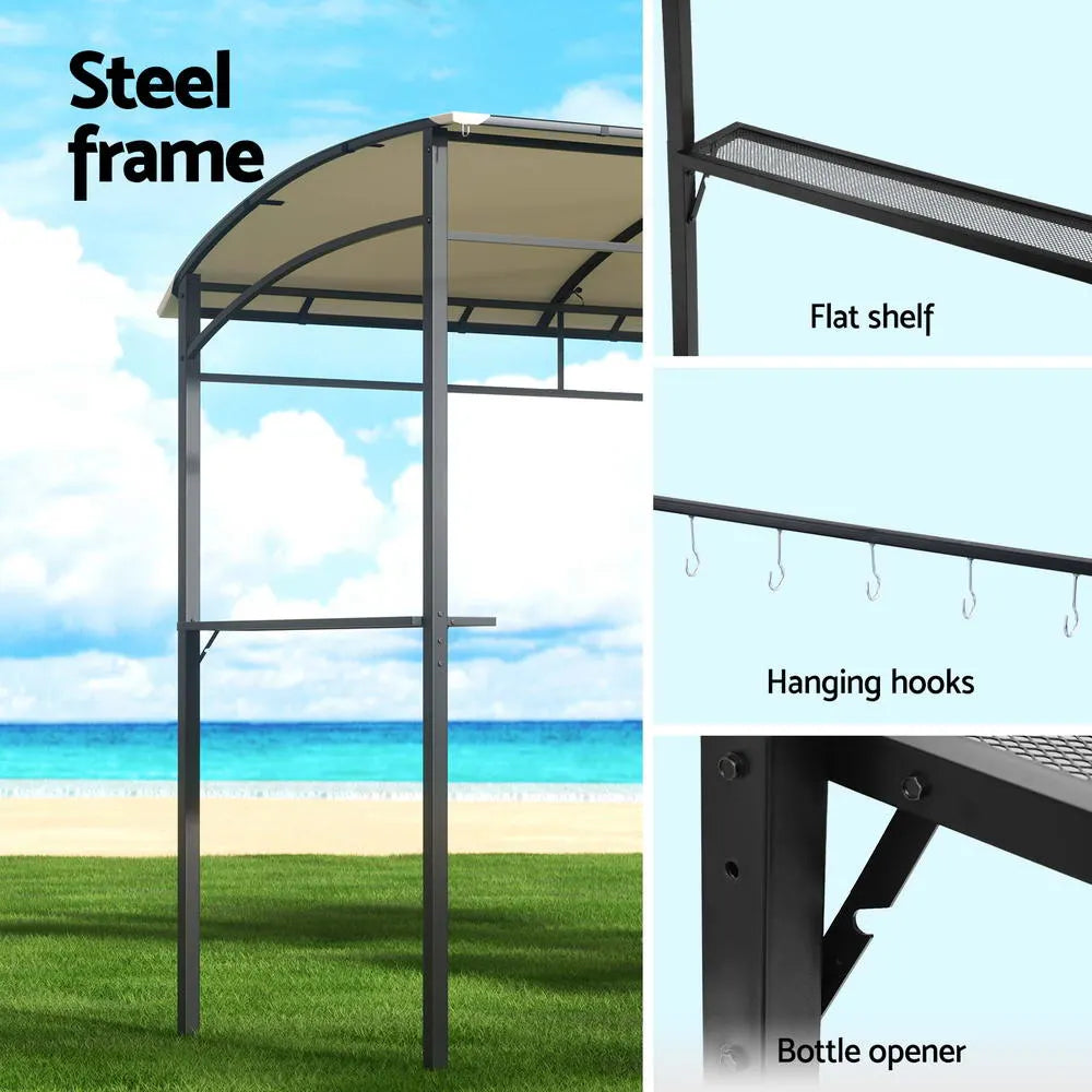 Instahut Gazebo Outdoor BBQ Grill Patio Garden Marquee Shade Shelter Shelf Hooks Beige - Image 5