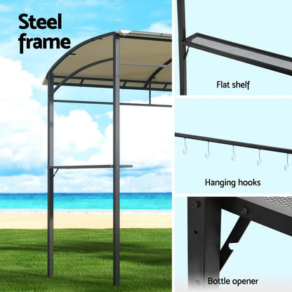 Instahut Gazebo Outdoor BBQ Grill Patio Garden Marquee Shade Shelter Shelf Hooks Beige - Image 5