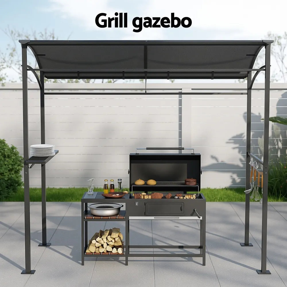 Instahut Gazebo Outdoor BBQ Grill Patio Garden Marquee Shade Shelter Shelf Hooks Grey - Image 4