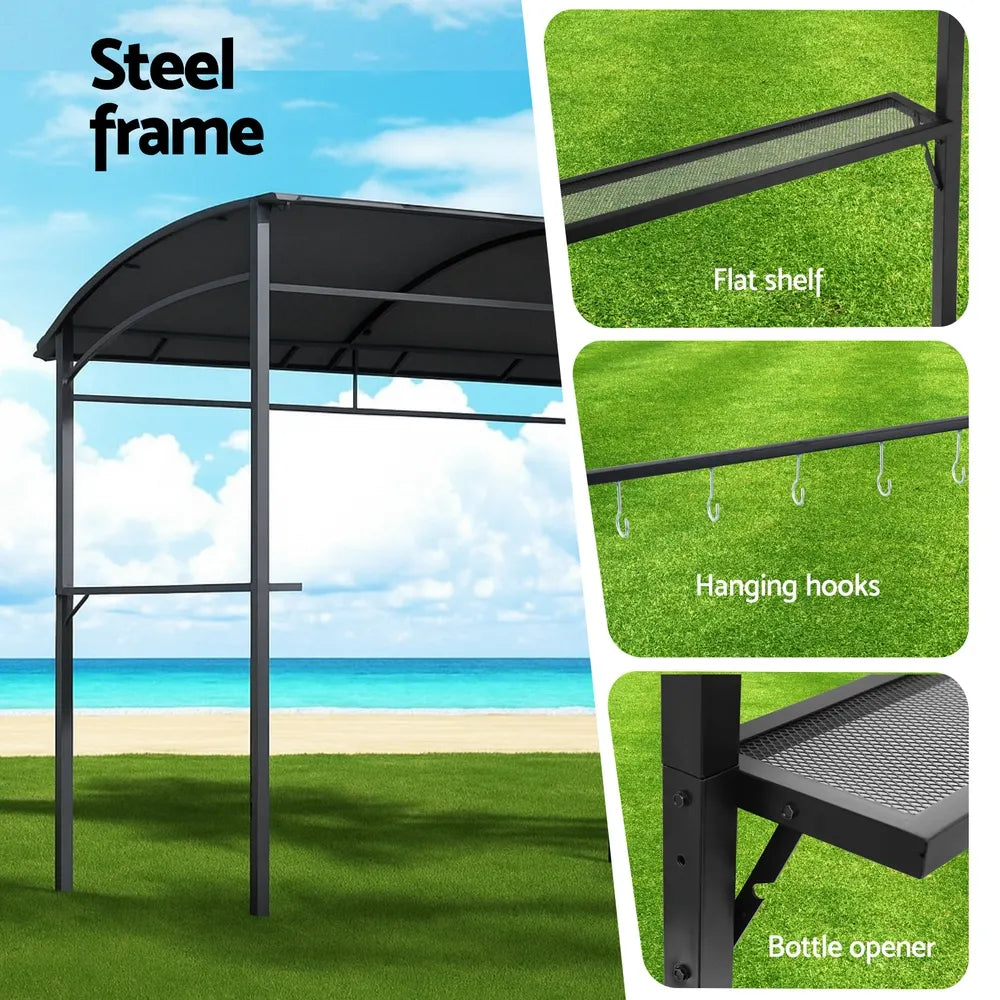 Instahut Gazebo Outdoor BBQ Grill Patio Garden Marquee Shade Shelter Shelf Hooks Grey - Image 5