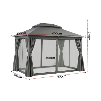 Instahut Gazebo 3x4m Canopy Outdoor Steel Frame Patio Tent Curtains Marquee Grey - Image 2