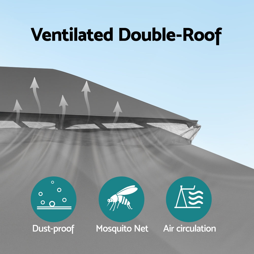 Instahut Gazebo 3x4m Canopy Outdoor Steel Frame Patio Tent Curtains Marquee Grey - Image 5