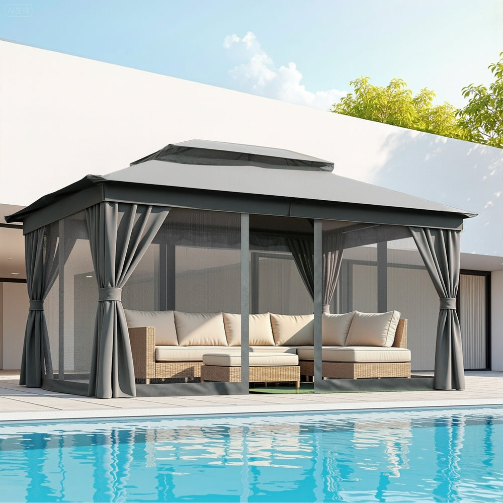 Instahut Gazebo 3x4m Canopy Outdoor Steel Frame Patio Tent Curtains Marquee Grey - Image 7