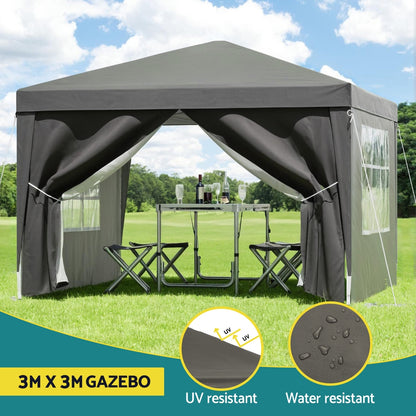 Instahut Gazebo 3x3 Pop Up Marquee Folding Tent Wedding Gazebos Camping Outdoor Shade Canopy Gray - Image 4