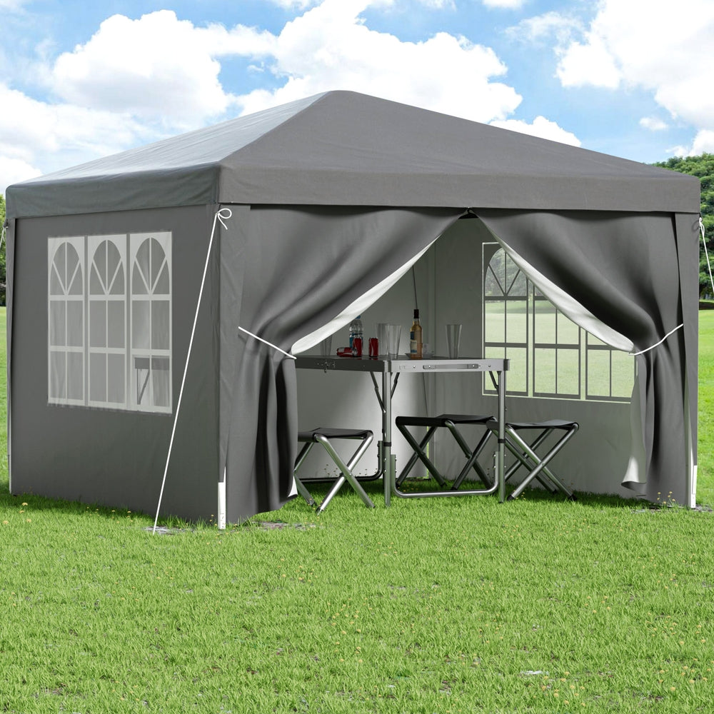 Instahut Gazebo 3x3 Pop Up Marquee Folding Tent Wedding Gazebos Camping Outdoor Shade Canopy Gray - Image 7
