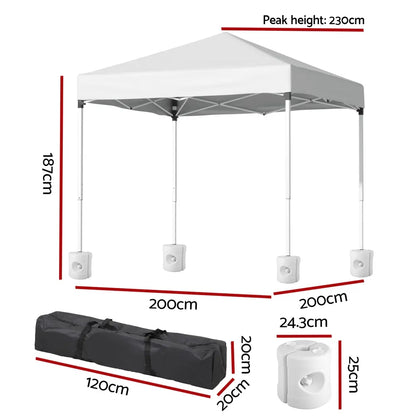 Instahut Gazebo 2x2m Outdoor Patio Garden Marquee Shade w/ Base Pods White - Image 2