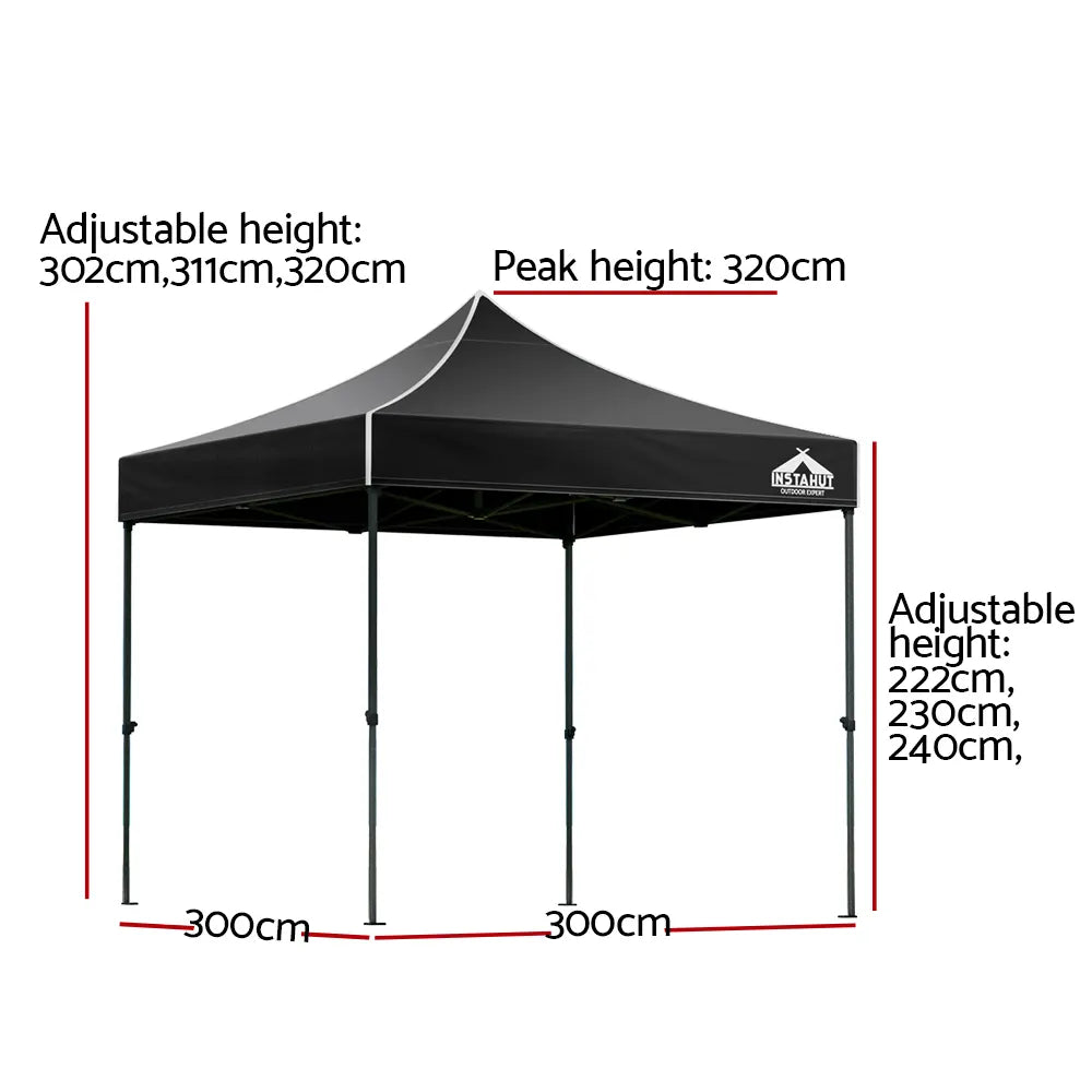 Instahut Gazebo Pop Up Marquee 3x3m Folding Tent Wedding Outdoor Camping Canopy Gazebos Shade Black - Image 2