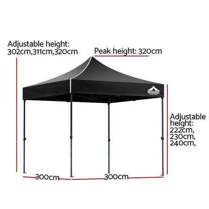 Instahut Gazebo Pop Up Marquee 3x3m Folding Tent Wedding Outdoor Camping Canopy Gazebos Shade Black - Image 2