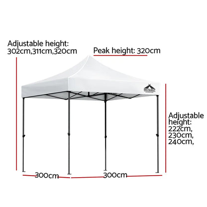 Instahut Gazebo Pop Up Marquee 3x3 Folding Tent Outdoor Camping 500D Oxford - Image 2