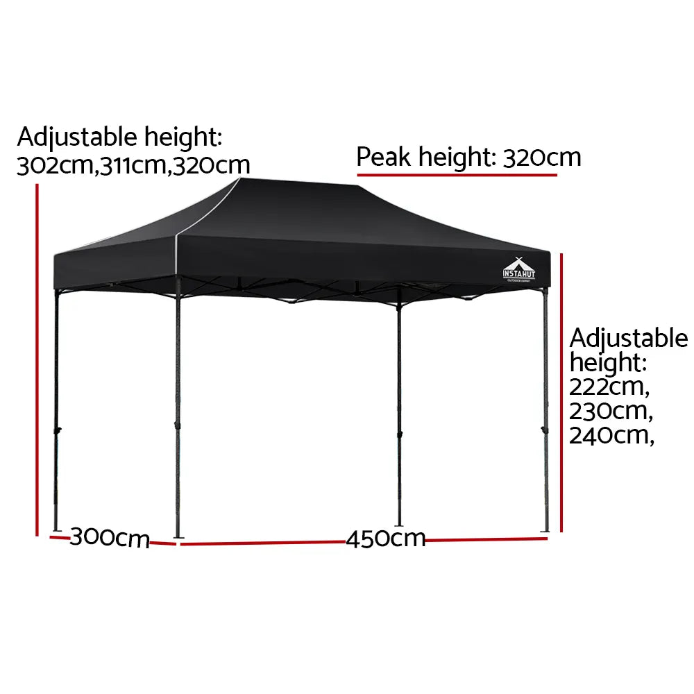 Instahut Gazebo Pop Up Marquee 3x4.5 Folding Tent 500D Wedding Camping Black - Image 2
