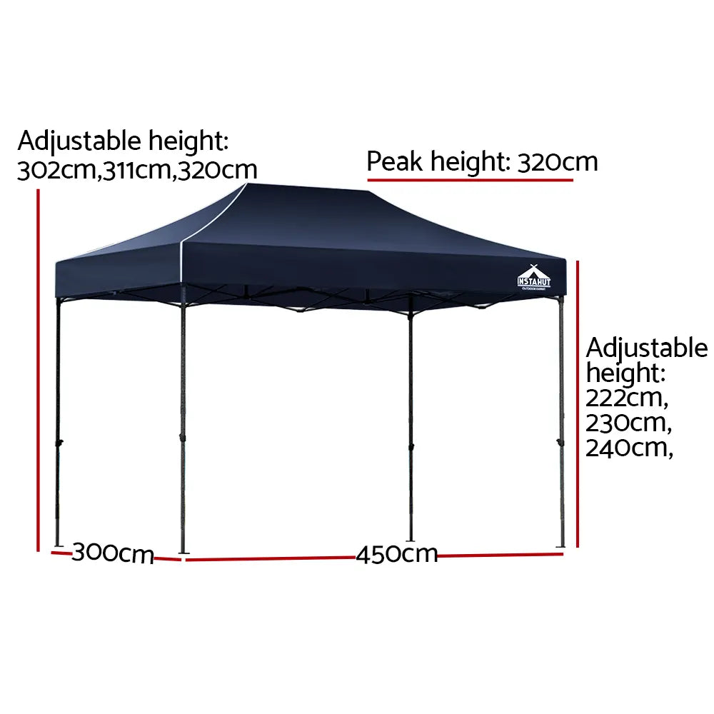 Instahut Gazebo Pop Up Marquee 3x4.5m Folding Tent Camping 500D Oxford Navy - Image 2