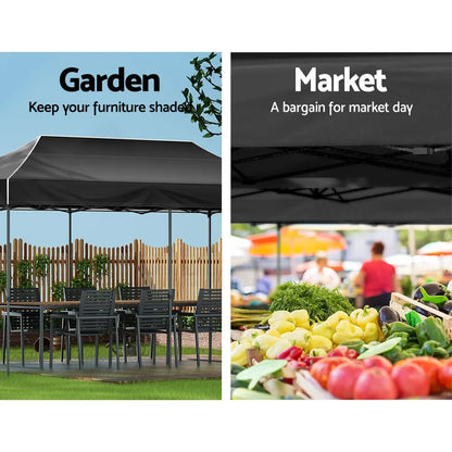 Instahut Gazebo Pop Up Marquee 3x6 Folding Tent Wedding 500D Camping Black - Image 4