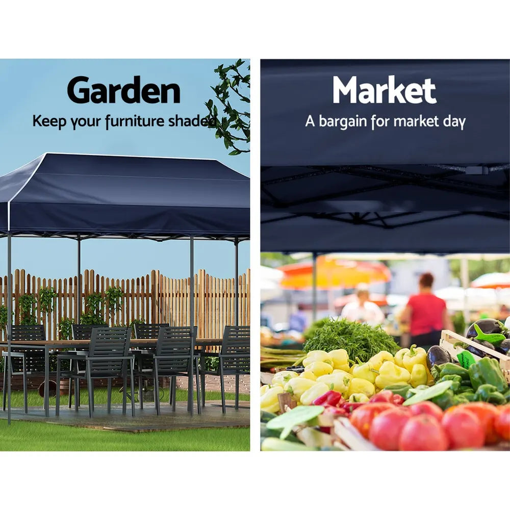 Instahut Gazebo Pop Up Marquee 3x6 Folding Tent Wedding 500D Oxford Camping Navy - Image 4