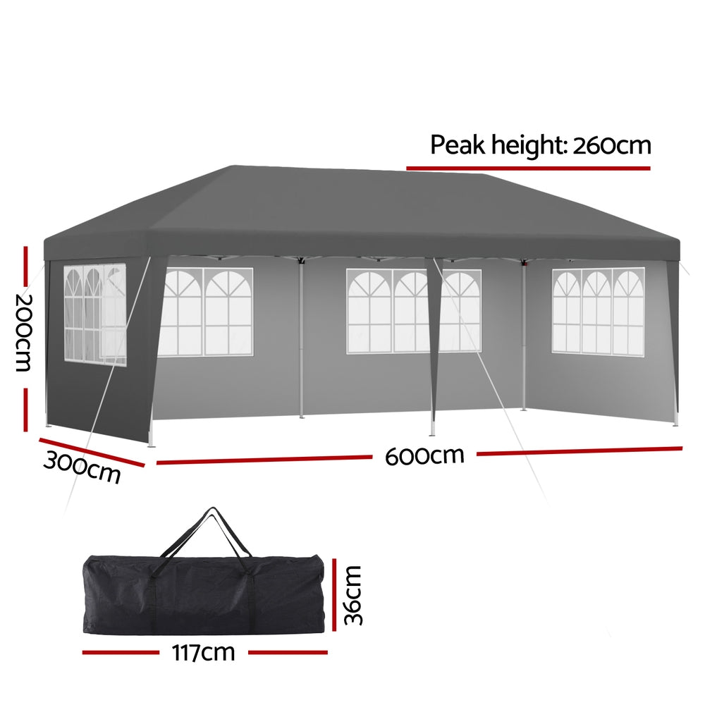 Instahut Gazebo 3x6m Pop Up Marquee Wedding Party Outdoor Camping Canopy Grey - Image 2