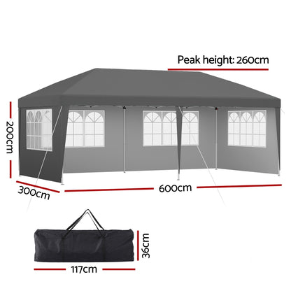 Instahut Gazebo 3x6m Pop Up Marquee Wedding Party Outdoor Camping Canopy Grey - Image 2