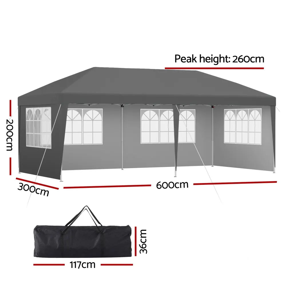 Instahut Gazebo 3x6m Pop Up Marquee Wedding Party Outdoor Camping Canopy Grey - Image 2