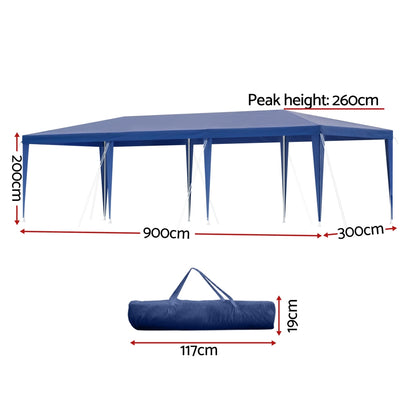 Instahut Gazebo 3x9m Wedding Party Marquee Tent Outdoor Event Camping Shade Blue - Image 2