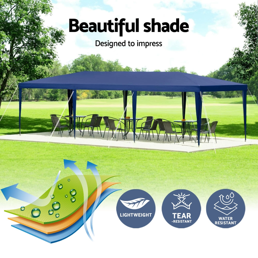 Instahut Gazebo 3x9m Wedding Party Marquee Tent Outdoor Event Camping Shade Blue - Image 4
