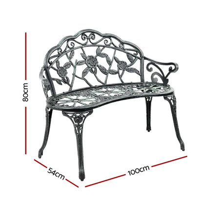 Gardeon Outdoor Garden Bench Seat 100cm Cast Aluminium Patio Chair Vintage Green - Image 2