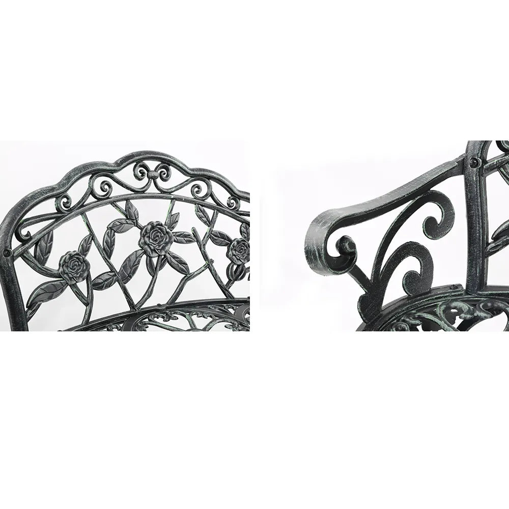Gardeon Outdoor Garden Bench Seat 100cm Cast Aluminium Patio Chair Vintage Green - Image 3