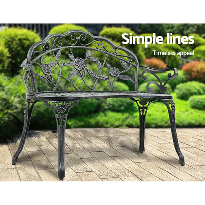 Gardeon Outdoor Garden Bench Seat 100cm Cast Aluminium Patio Chair Vintage Green - Image 4