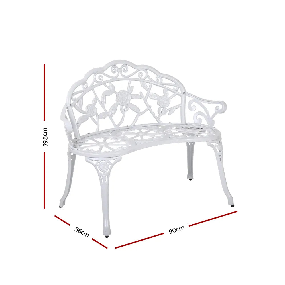 Gardeon Outdoor Garden Bench Seat 100cm Cast Aluminium Outdoor Patio Chair Vintage White - Image 2